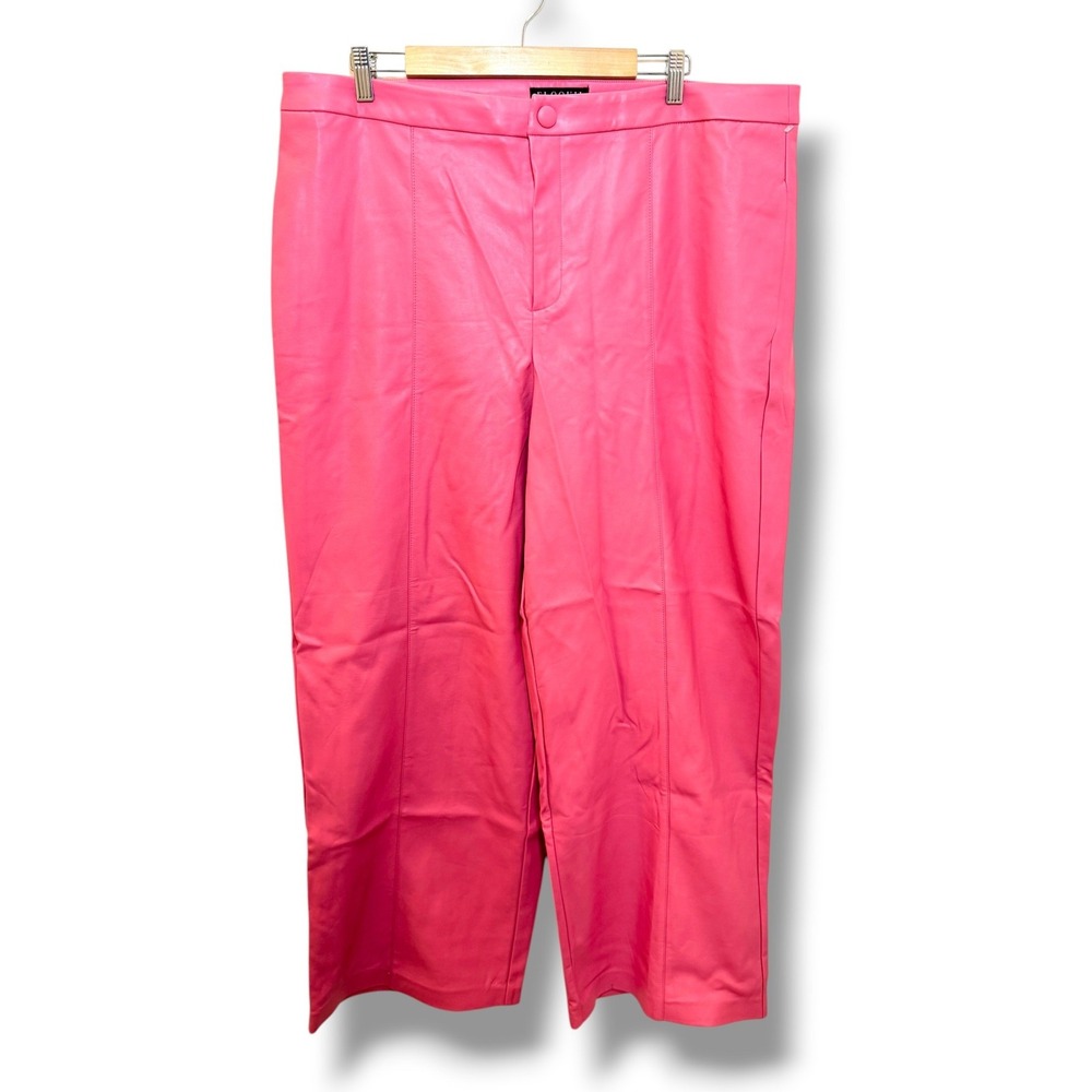 Eloquii Faux Leather Wide Leg Pants Womens 18 Hot Pink High Rise Seam Detail NWT